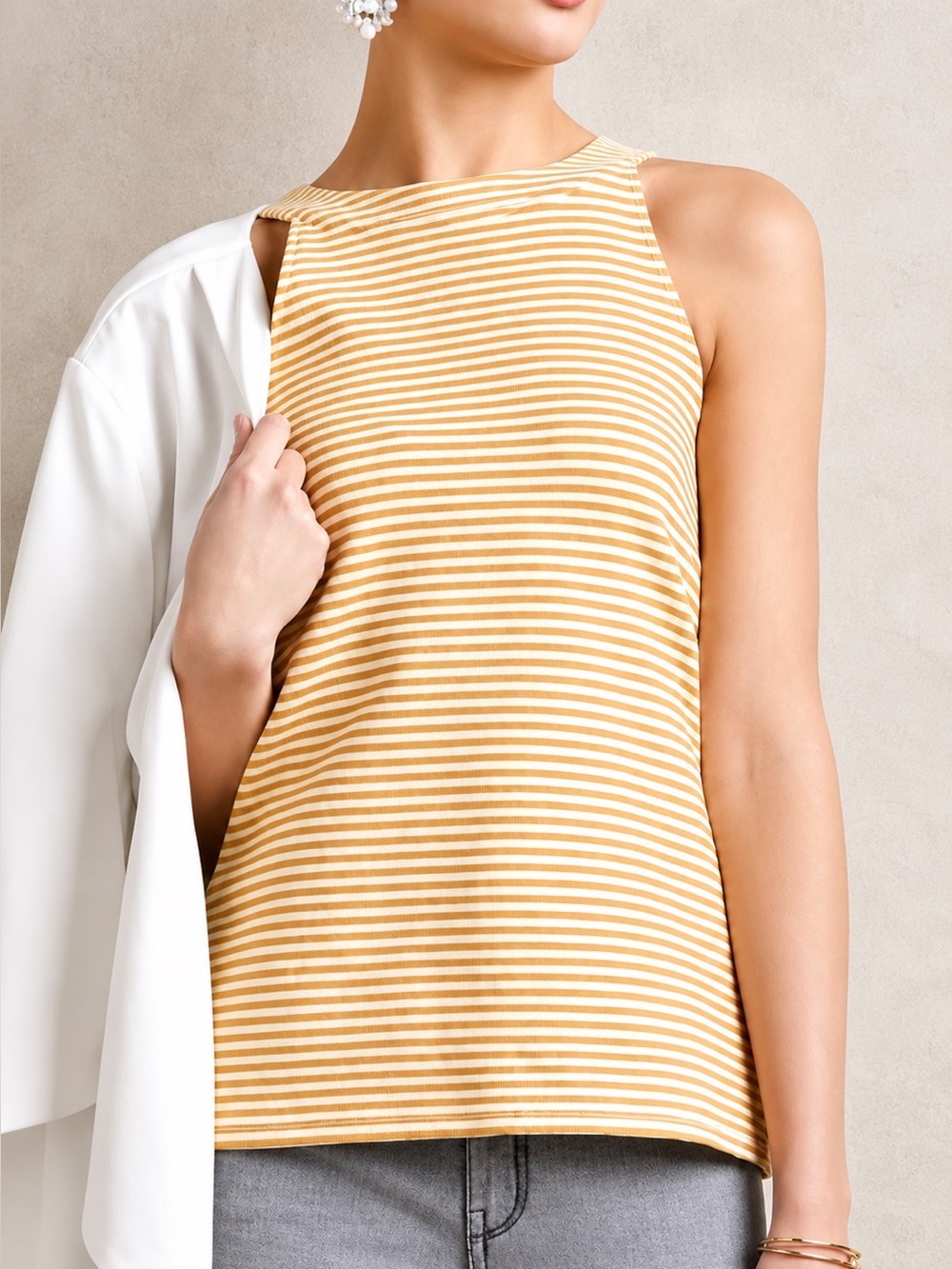 Deletta orange striped halter tank top, medium